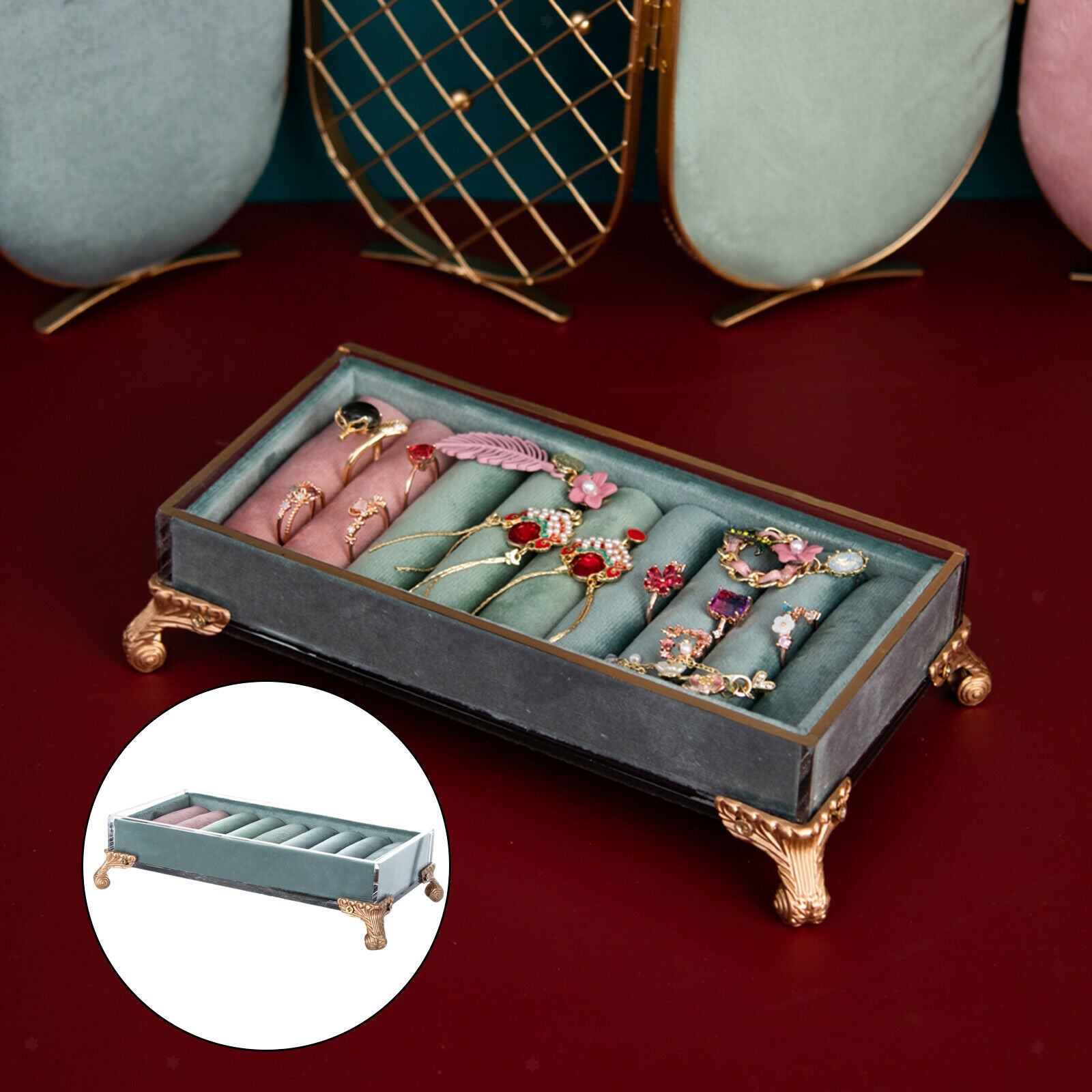 Velvet Jewelry Ring Display Box Ring Holder Gift for Women Girls Light Blue