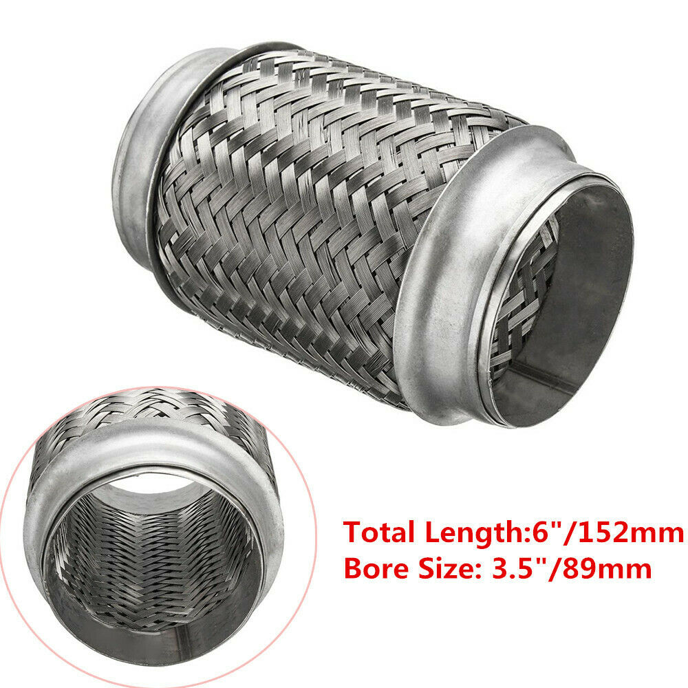 Heavy Duty Stainless Exhaust Pipe Double Braid Flex Connector Pipe 3.5"x6" Solid