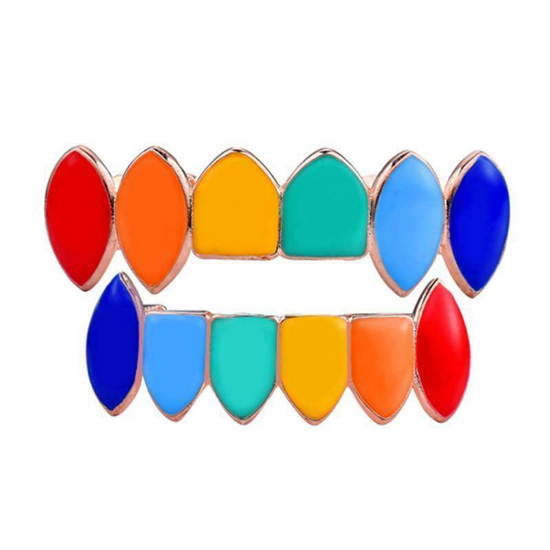 Hip Hop Grills Set Top and Bottom Mouth Tooth   Hip Hop Teeth Grills - Rainbow
