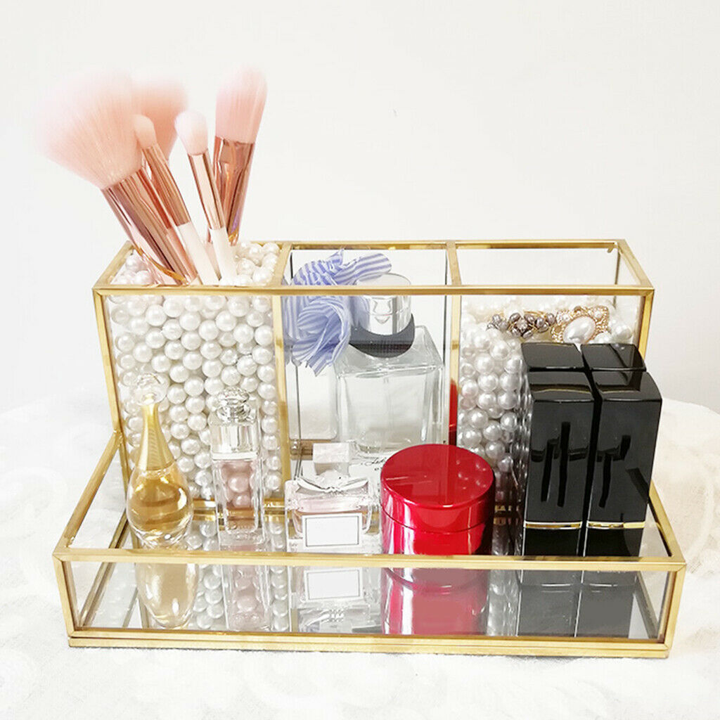 Clear Glass Make Up Brush Storage Organiser Case Display Lipstick Holder Tray