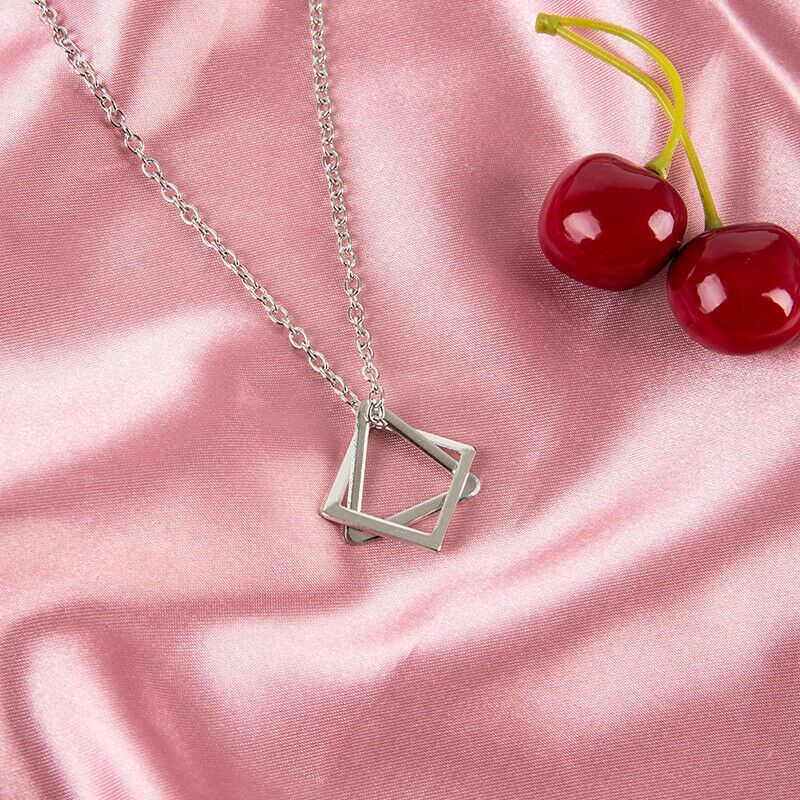 Fashion Simple Pendant Necklace Women Stainless Steel Geometric Interlock.l8