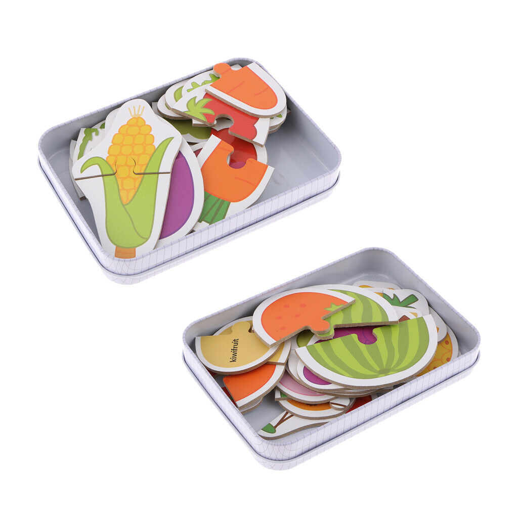 Fruit &Vegetables ~Simple Baby Puzzles Toddlers Wooden Jigsaw in Tin box For
