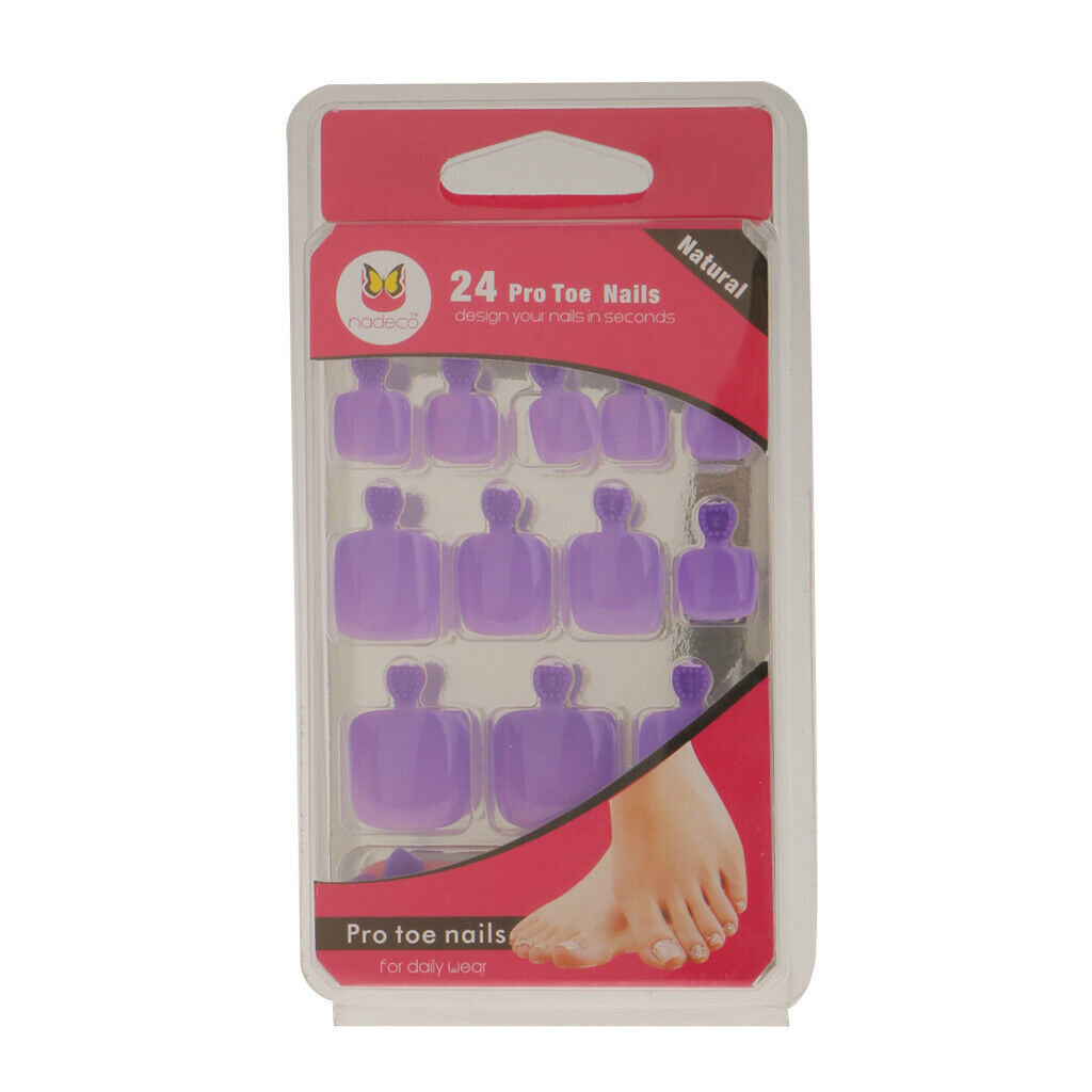 24pcsPure Toe Nails Full Cover Pedicure False Nail Art Tips with File Purple