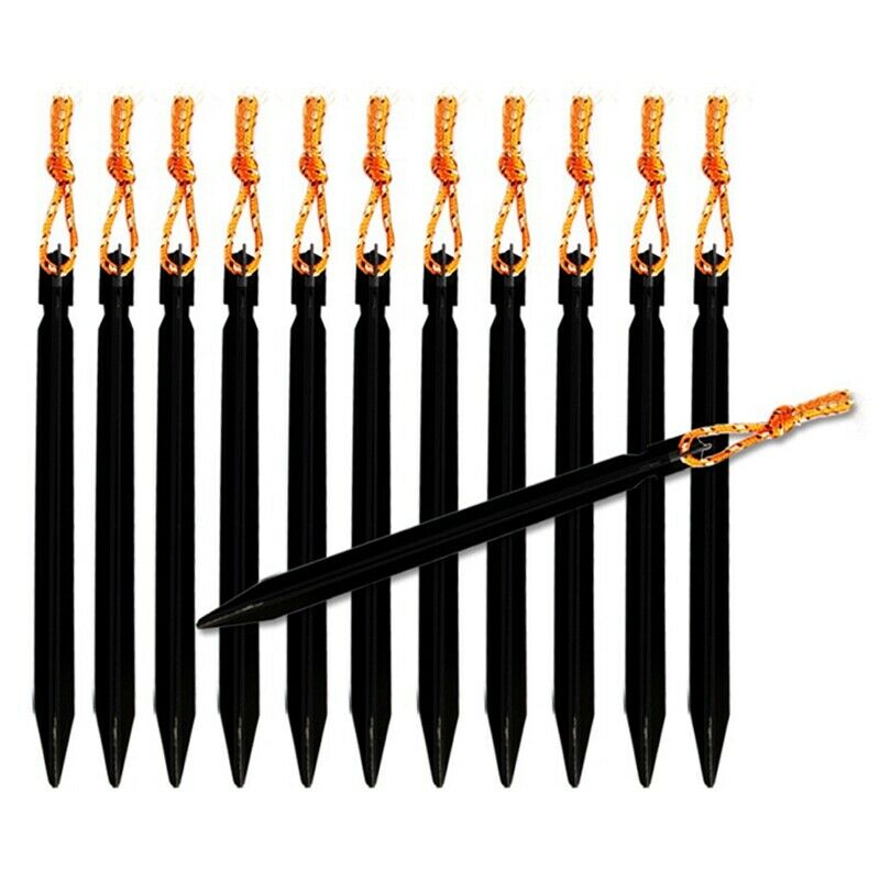 12 Pcs Aluminum Alloy Tent Pegs Nail with Rope Stake Camping Hiking EquipmenC1S4