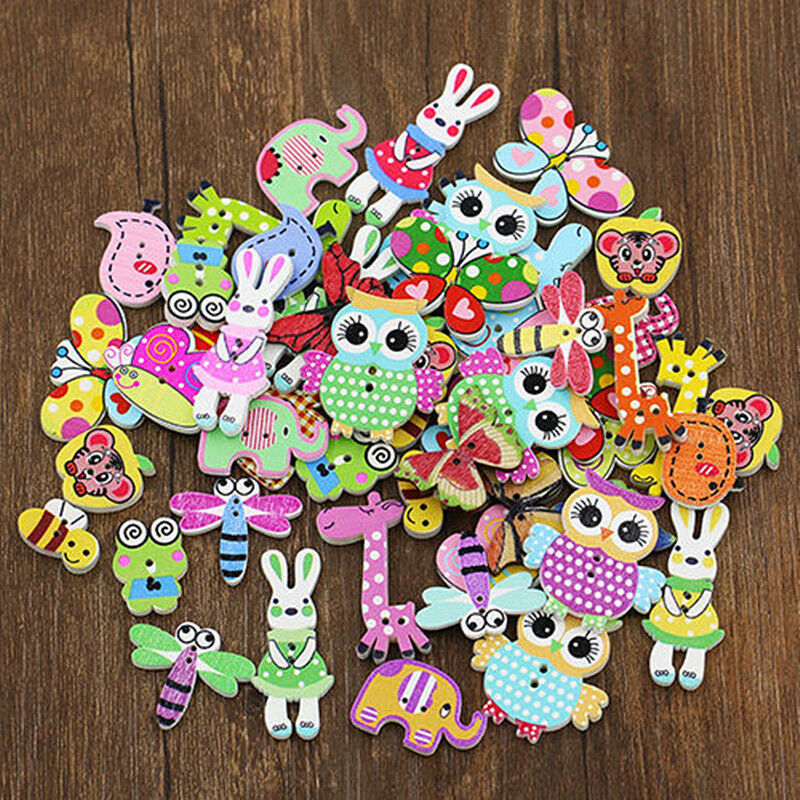 50PCS Mixed Animal 2 Holes Craft Wooden Buttons Sewing Scrapbooking Cloth DIY