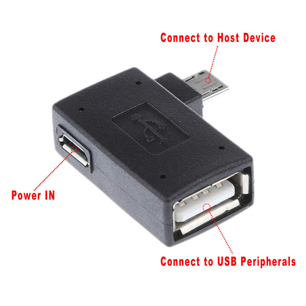 2Pcs 90 degree Angle Micro USB 2.0 OTG Host Adapter with USB Power