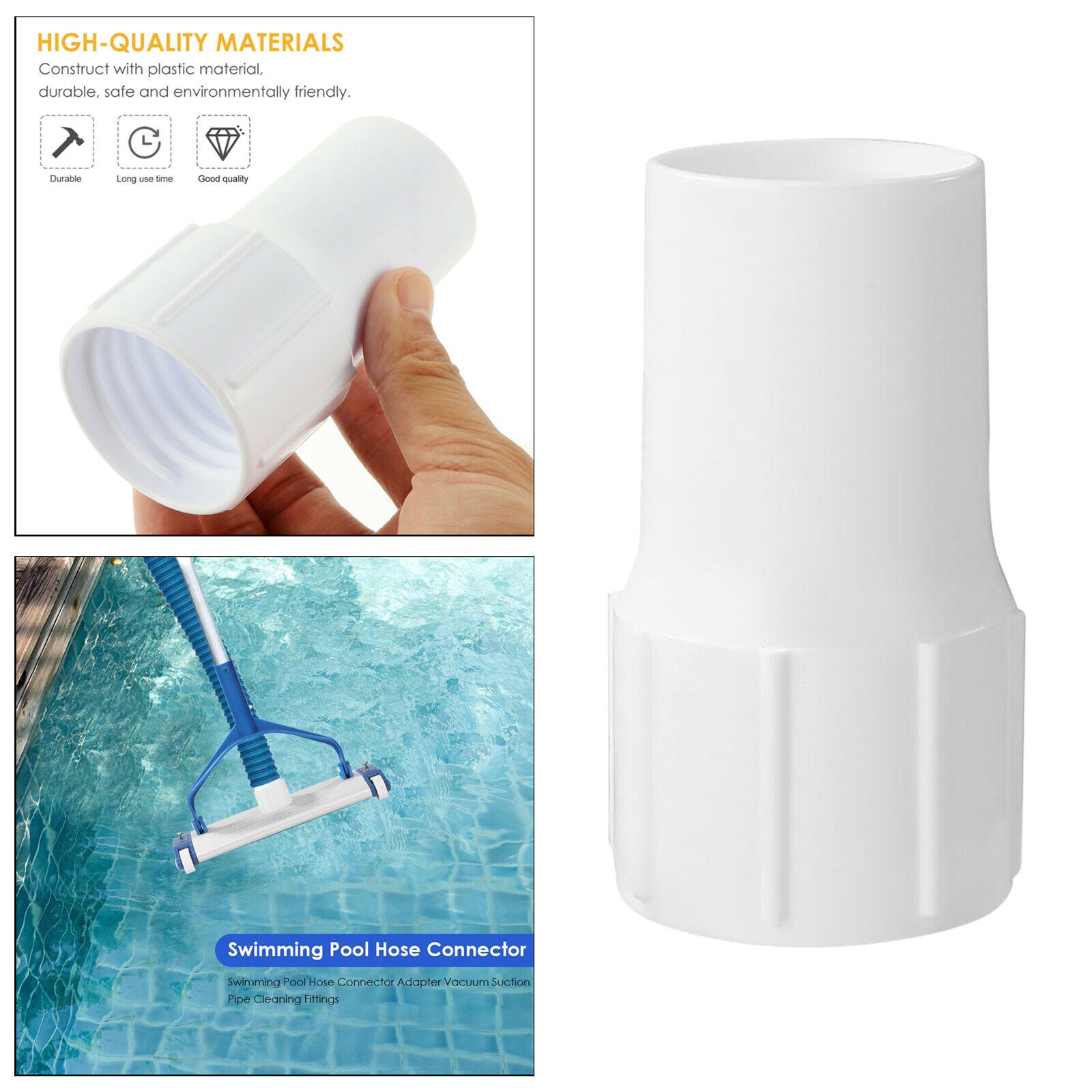 Swimming Pool Vacuum Hose Cuff End Head Threaded Pool Cleaning Premium White