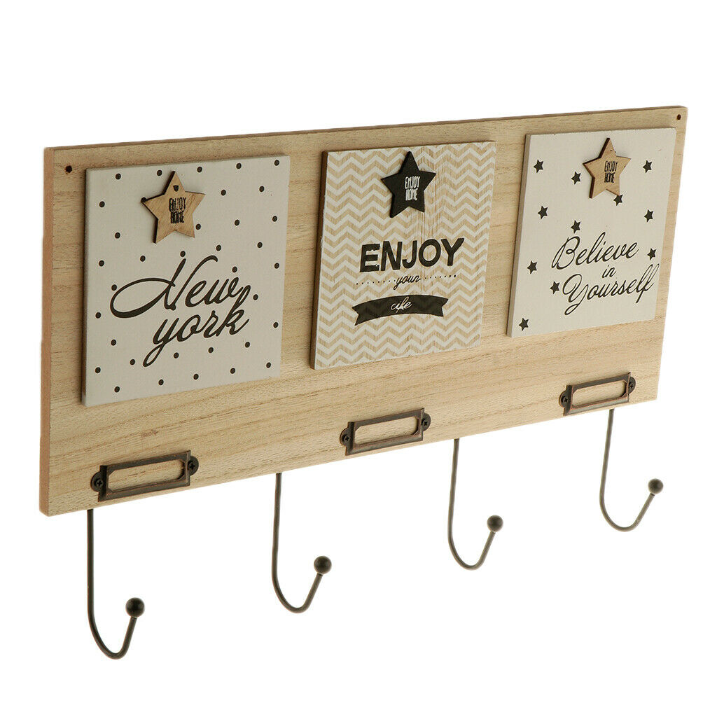 Solid Wooden Wall Mounted Coat Rack Rail Cast Iron Hat Hook Keys Hook Hanger for