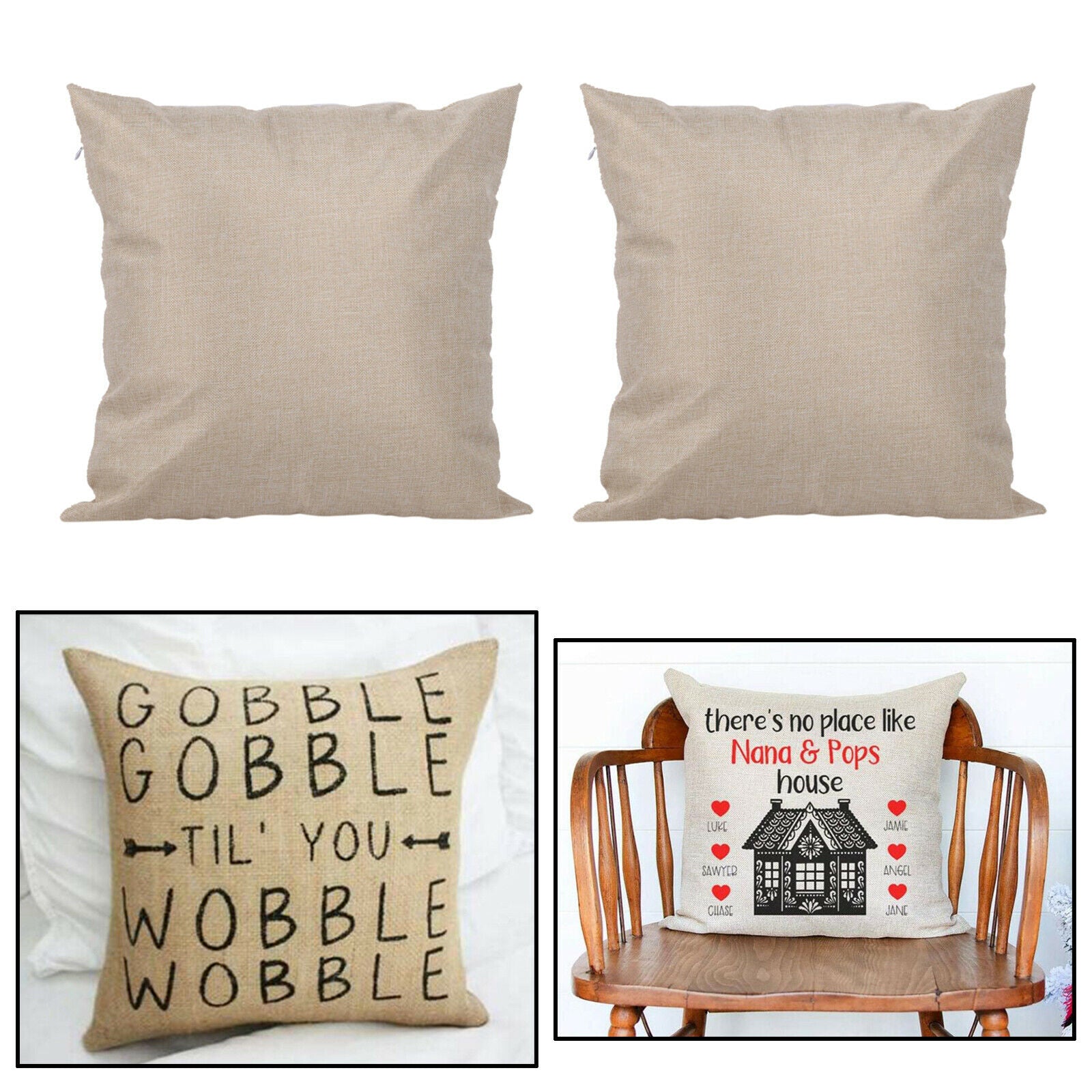 2Pack Linen Sublimation Pillow Cases with Invisible Zippers No Pillow Insert