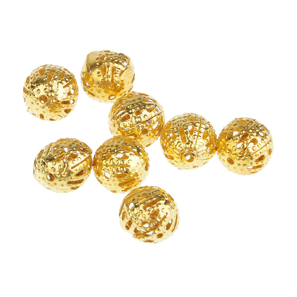 2X 100Pcs Golden Hollow Filigree Ball Loose Spacer Beads for Jewelry Making 8mm