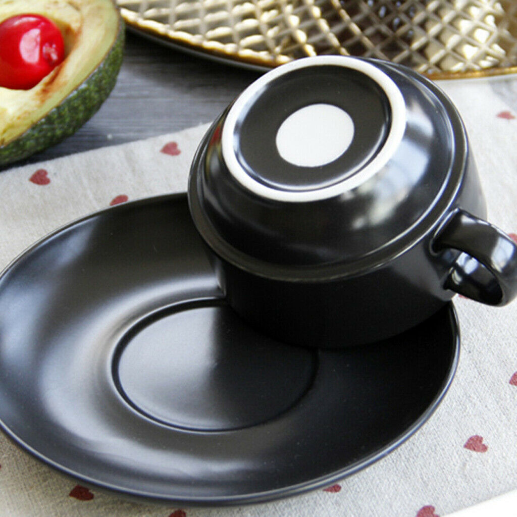 1Pc Ceramic Matte Black Coffee Mug with Saucer Set Modern Style Espresso Cup