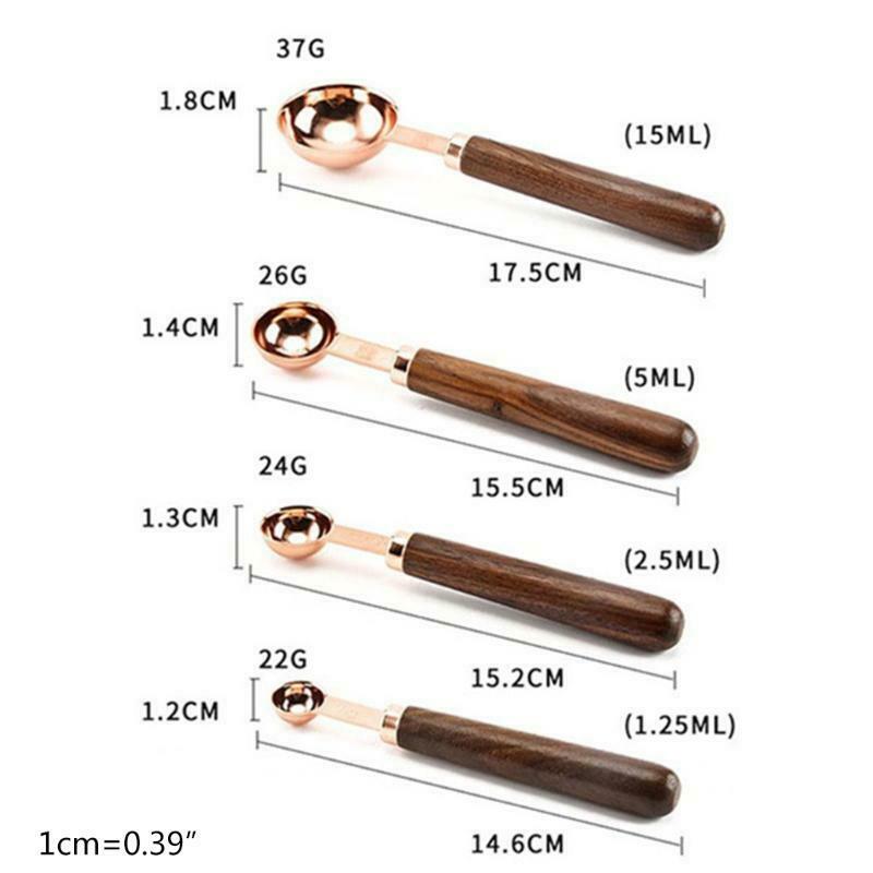 4 Pcs Multi-size Kitchen Measuring Spoon Durable Practical Wooden Handle Baking