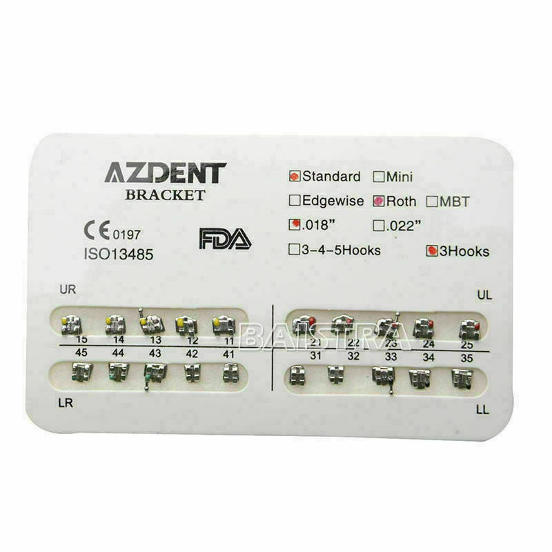 40 X Roth 018 Hooks 3 Dental Brackets Braces Standard Orthodontic Metal AZDENT