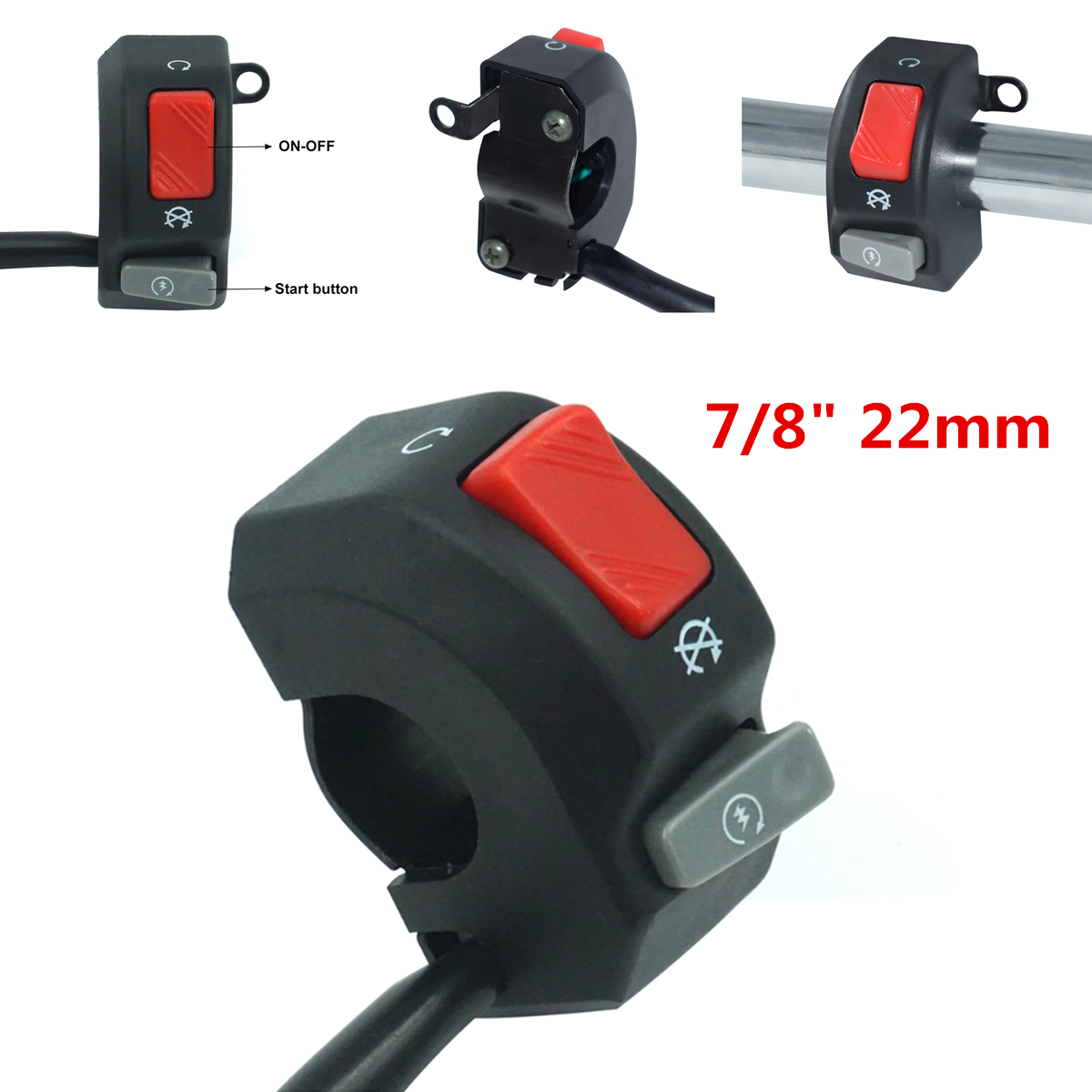 Motorcycle 7/8" 22mm Handlebar Headlight Fog Light Horn On-Off Start Kill Switch