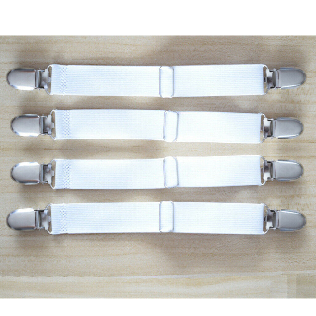 4pcs 2-head White Bed Sheet Grippers Suspenders Garter Fastener Clips Straps
