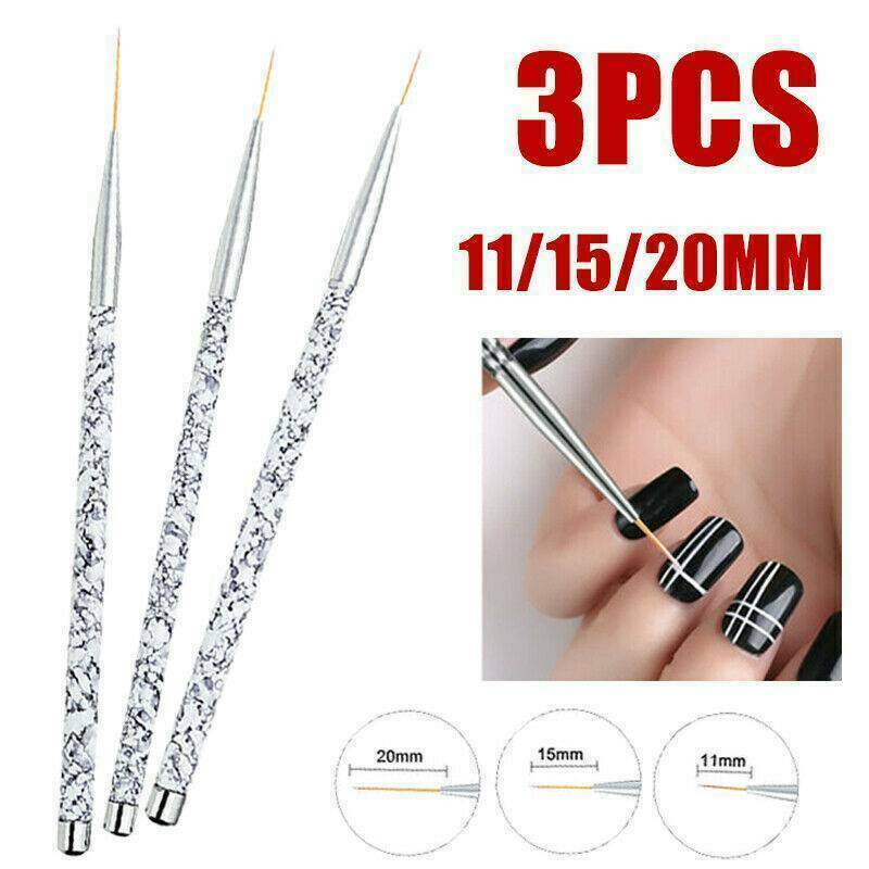 3Pcs/Lot UV Gel Liner Brush Set Mixed Size Marble Handle Nail Art Acrylic Pen