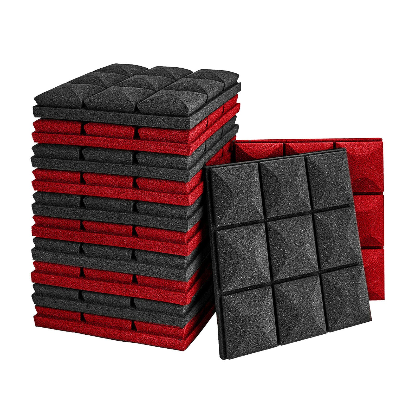 12x 30x30cm Acoustic Soundproofing Foam Panels Pads Black Red Wall Panels