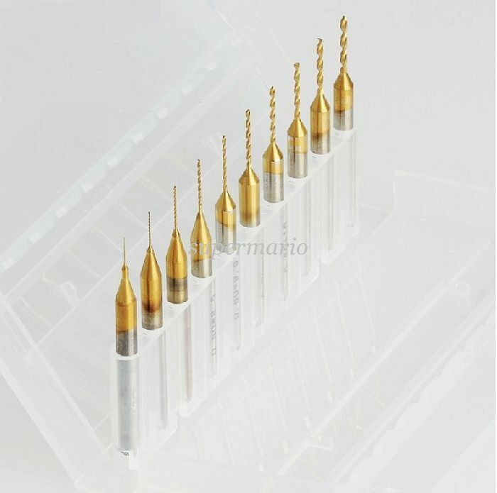10 Titanium Nitride Coated Carbide 0.3mm to 1.2mm PCB CNC Drill Bits Router Bits