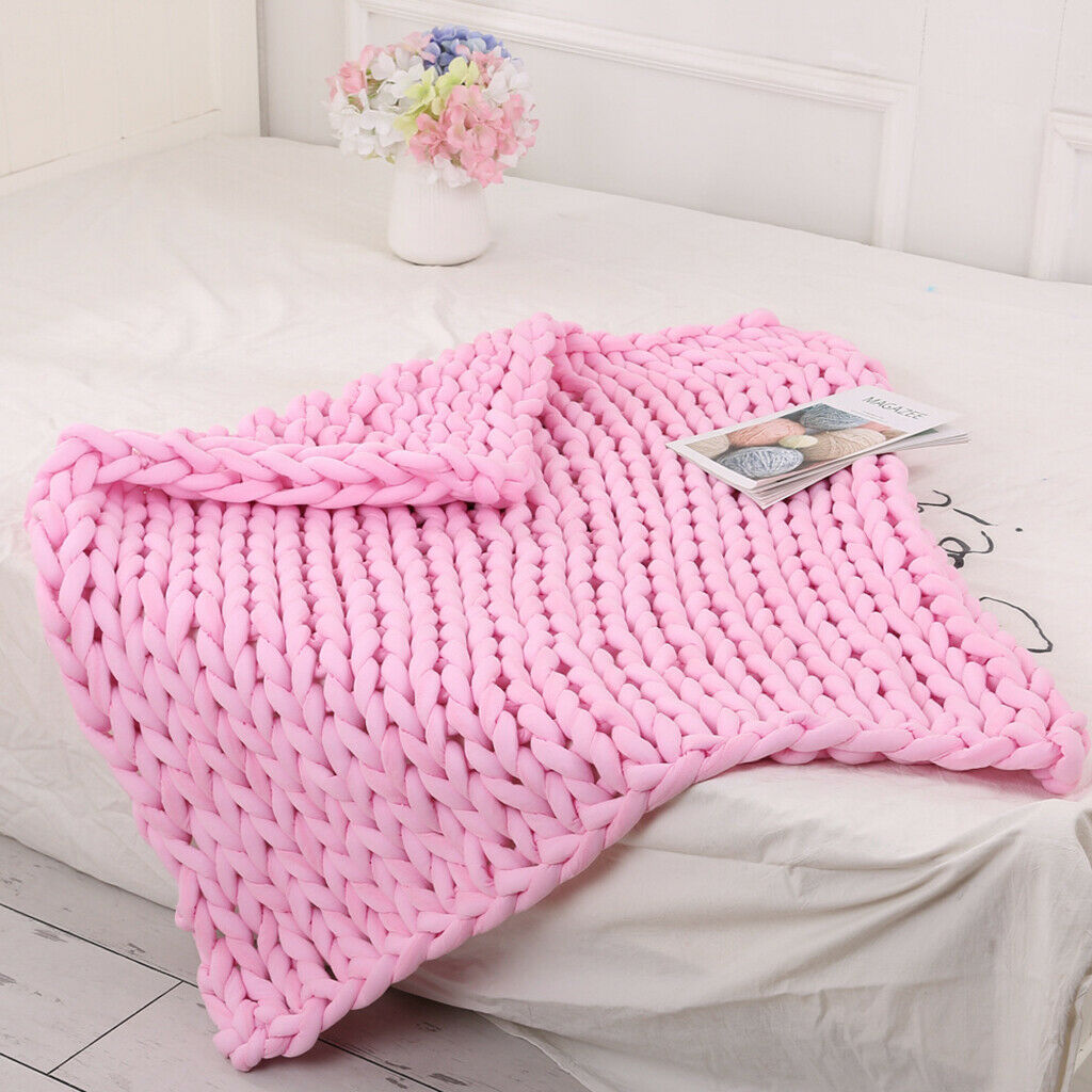 Hand-woven Knitted Blanket Yarn Bulky Knitting Blanket 60 x 60cm - Pink