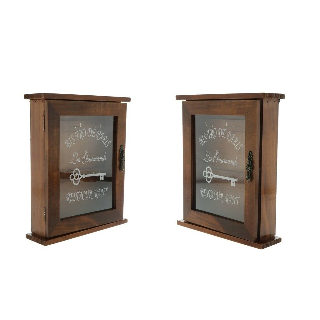 2x Wooden Key Storage Box with Wooden Key , Wall Mounted, 6 Types, Brown