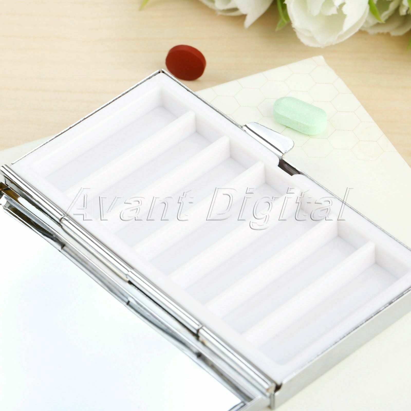 Rectangle Pill Boxes Metal Pill Container 7 Grids Portable Travel Medicine Case