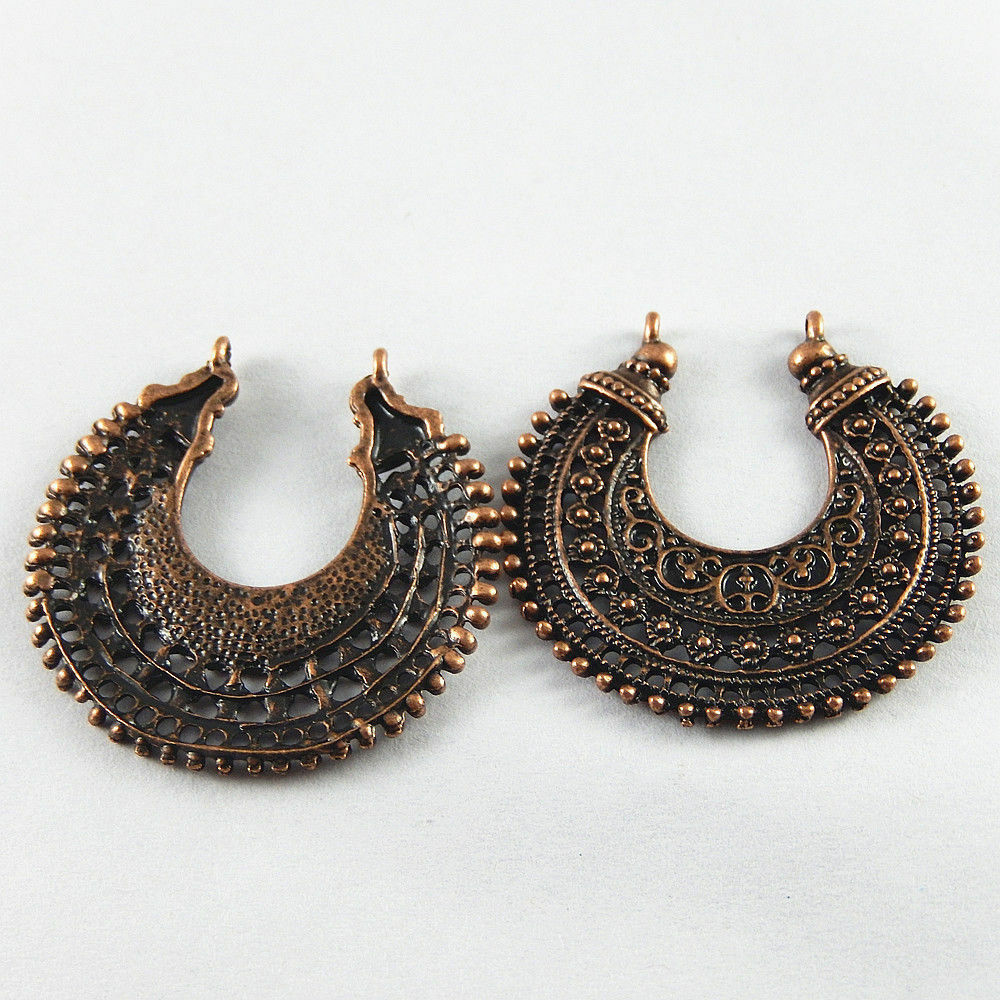 10 pcs Antiqued Copper Red Zinc Alloy Moon Shaped Charms Pendant Findings 52068