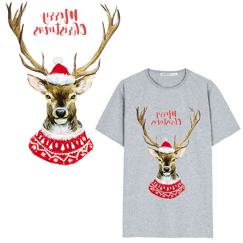 Christmas Elk Patches Washable Heat Transfer Iron-on Patch DIY Accessory Pa BDA