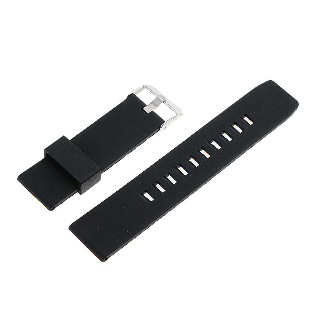 Distinctive Unisex Silicone Watchband Stainless Steel Buckle Black 22mm