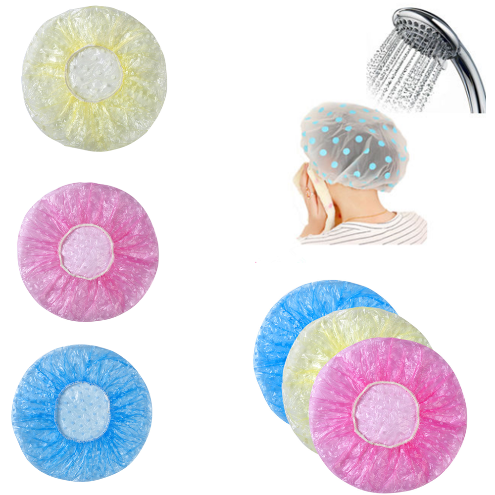 6Pcs Women Lady Waterproof Elastic Plastic Dot Shower Bathing Salon Hair Cap Hat