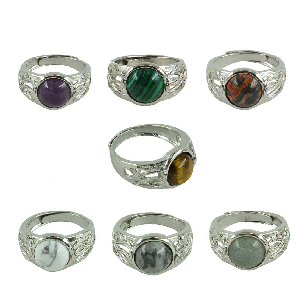 Assorted Style 10mm Oval Turquoise Ring Filigree Flower Cabochon Ring White