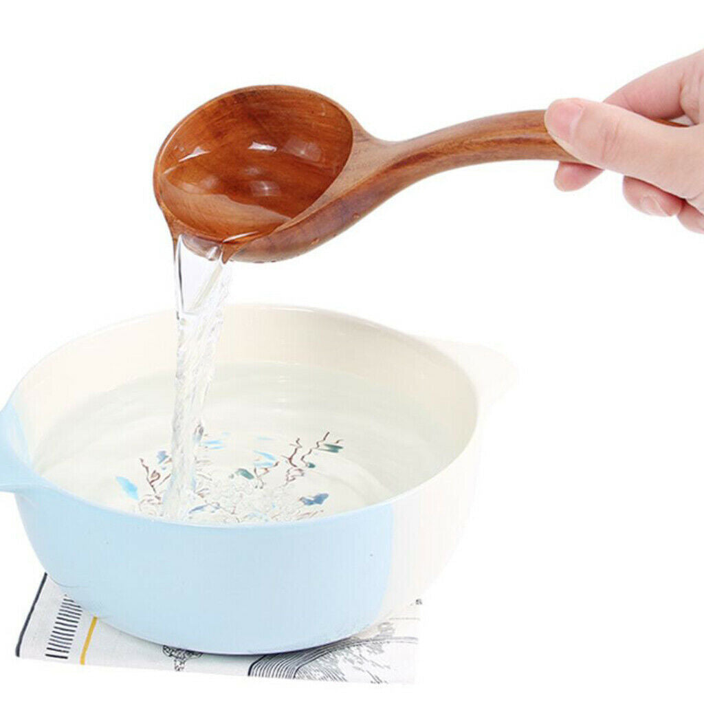 Wooden Long Handle Spoon Ladle Dinner Rice Tableware Flatware with Hook Wood
