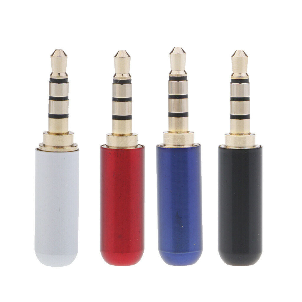4Pcs 4-Pole 3.5mm 1/8" Male Headphone Jack Plug Metal Audio Connectors