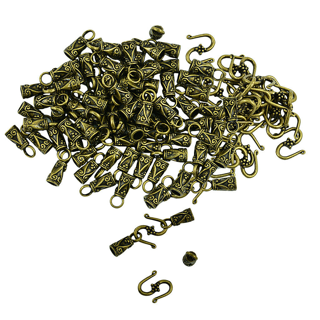 30 Sets of S Hook & Eye Clasps With Leather Cord End Caps DIY Jewelry