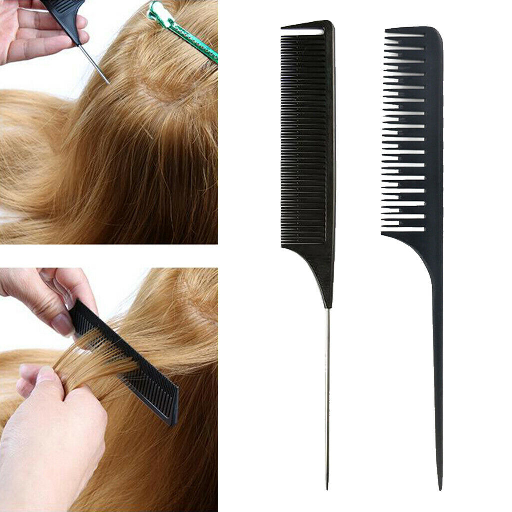 2 Pieces Anti-static Weave Highlighting Foiling Comb Styling Rat Tail Comb