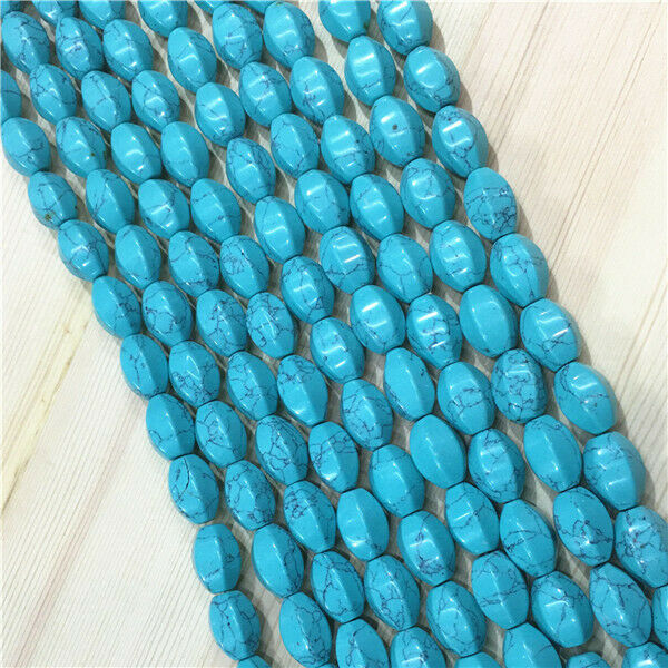 1 Strand 14x10mm Blue Turquoise Faceted Hexagon Olive Loose Beads 15.5" HH668