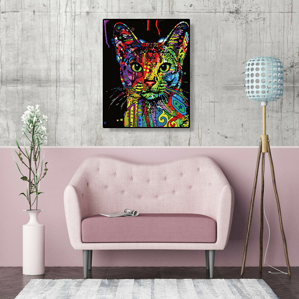 Colorful Cat DIY Oil Painting By Number Acrylic Paint On Canvas Home Decor @