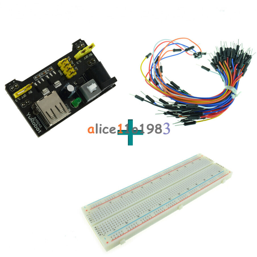 MB102 Power Supply Module 3.3V 5V+Breadboard Board 830 Point+65PCS Jumper cables