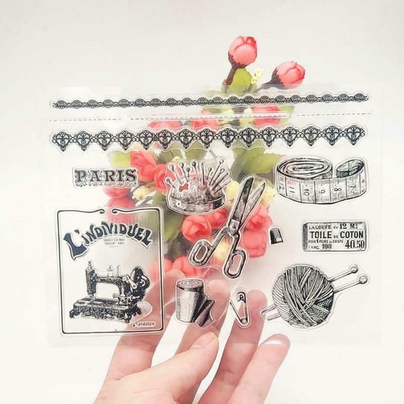 Sewing Scissors Silicone Clear Seal Stamp DIY Scrapbooking Embossing Photo Album