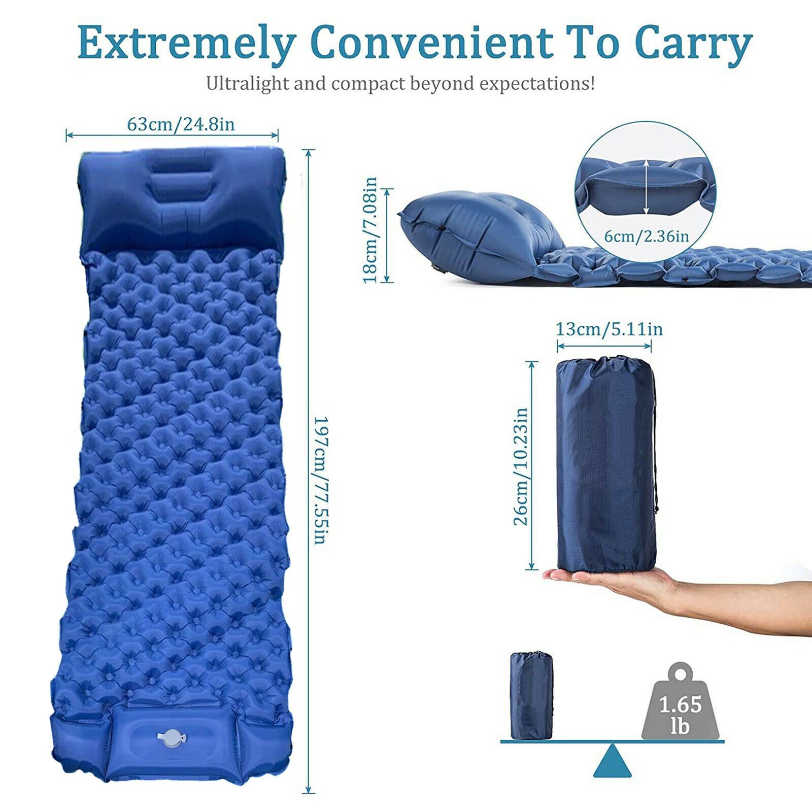 Durable Lightweight Self Inflating Camping Pad Sleeping Mat Travel Trip Gear
