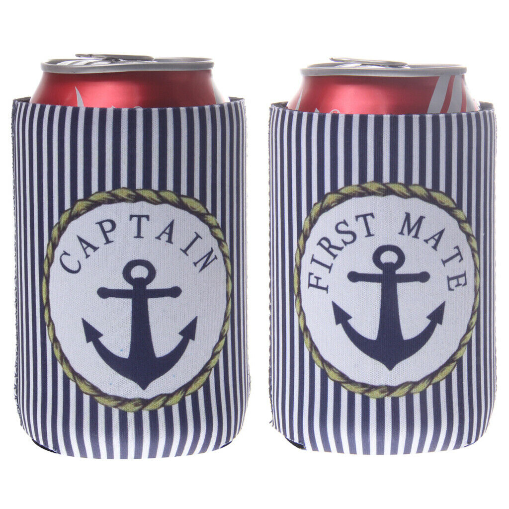 1 Pair Sailing Travel CAPTAIN And FIRST MATE Can Cooler Stubby Holder
