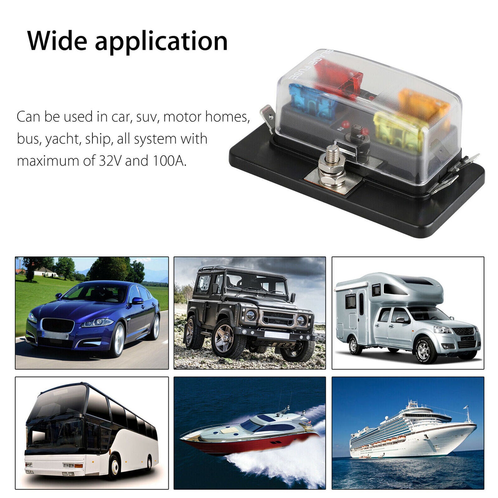 4Way 12V 24V Auto Car Power Distribution Blade Fuse Holder Box Block Panel Board