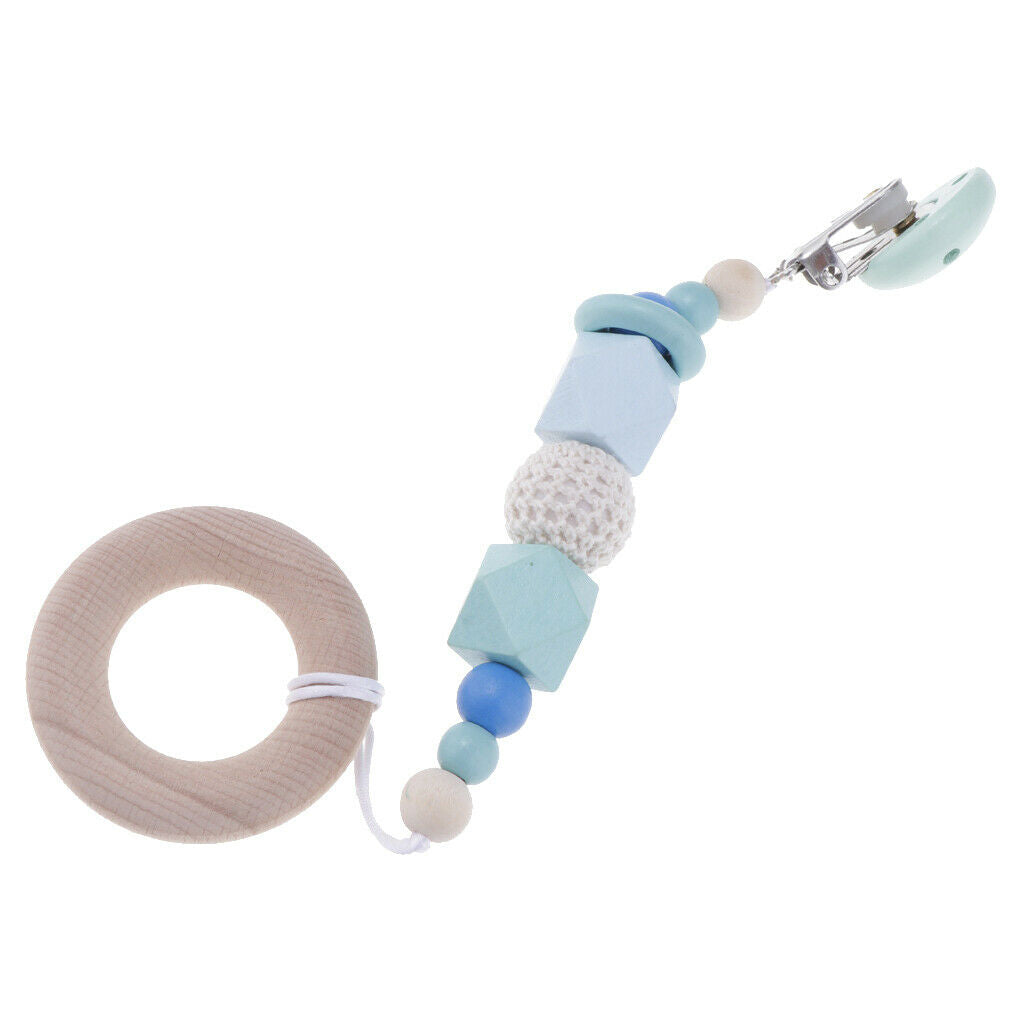 Baby Wood Pacifier Clamping Chain Wooden Kids Teether Toys Donuts