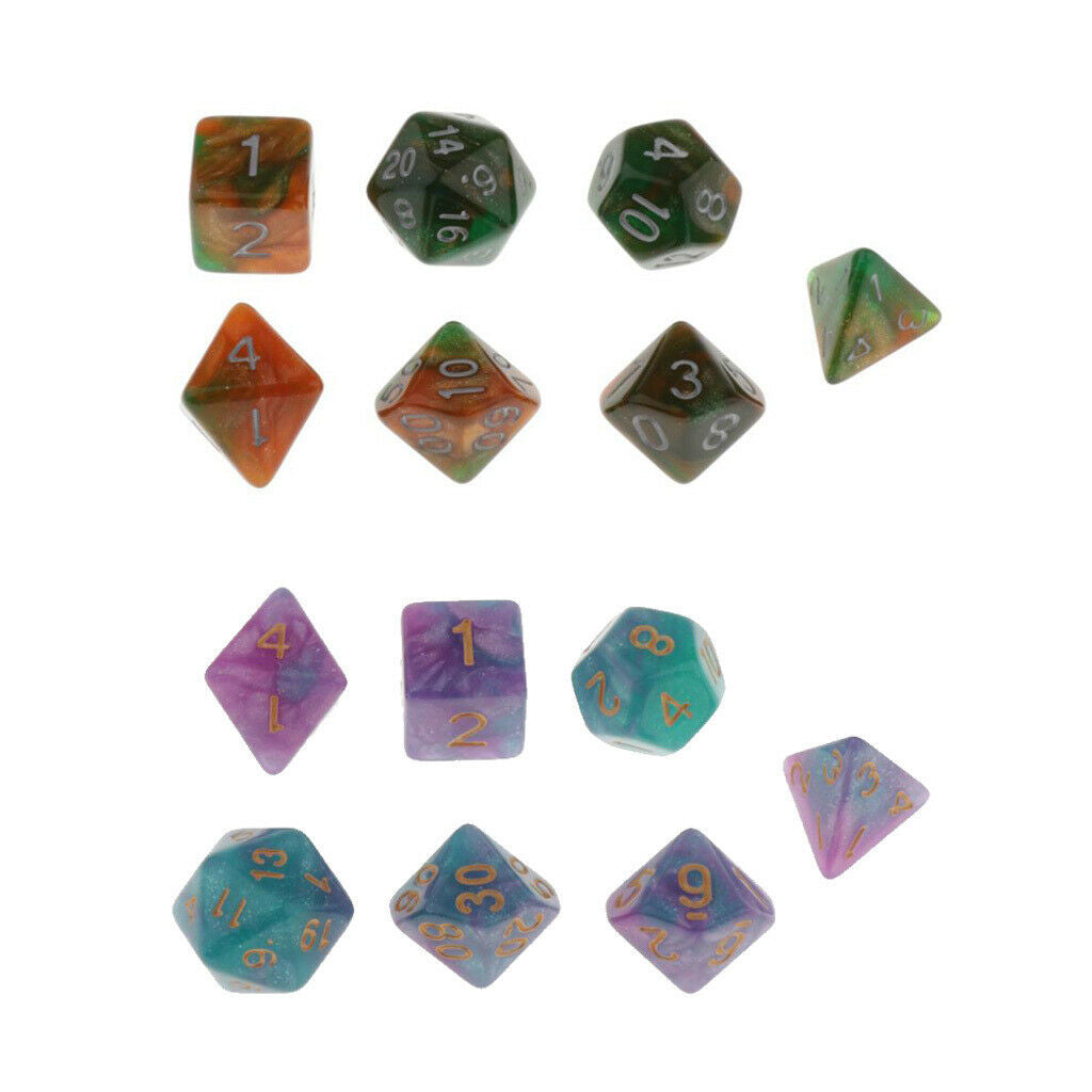 14x Creative Plastic D4 D6 D8 D10 D12 D20 Polyhedral Dice for DND Table Game
