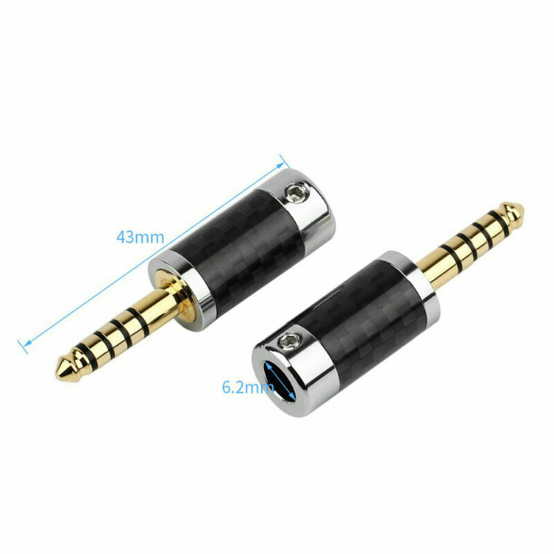 5PCS 4.4mm 5 Pole Stereo Carbon Fiber Male Plug Metal Splice Adapter Black