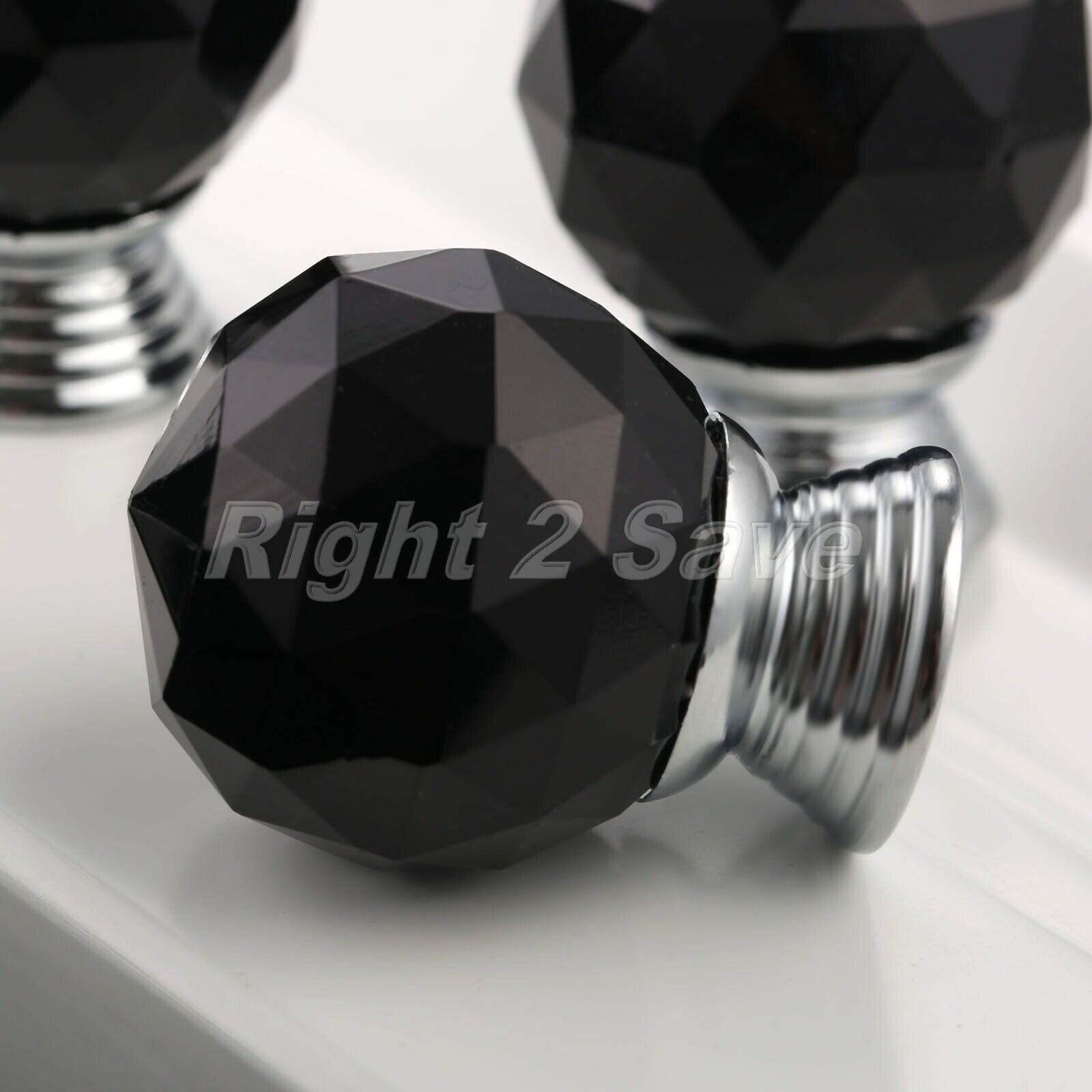 Round Crystal Glass 30mm Knob Pull Chest Cabinet Furniture Door Handle Black