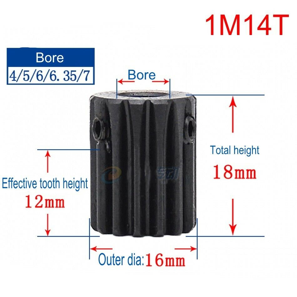 45# Steel Spur Motor Pinion Gear 1Mod 14T Outer Diameter 16mm Bore 5mm x 1Pcs