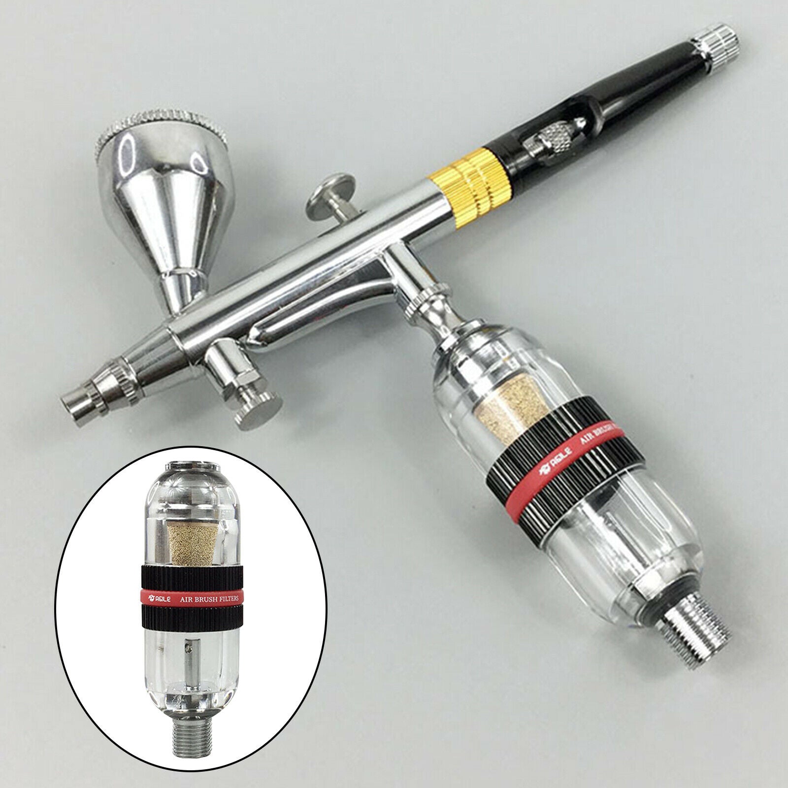 Water Oil Separator Filter for Gun Air Line 1/4 inch Inlet and Outlet black