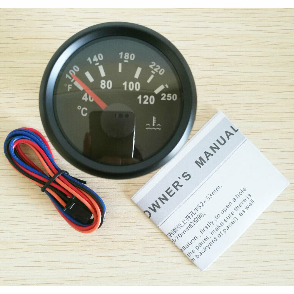 water temp gauge 100-250F 40-120C 287.4-22.4ohms 9-32V 52mm/2-1/16â€³ for car boat