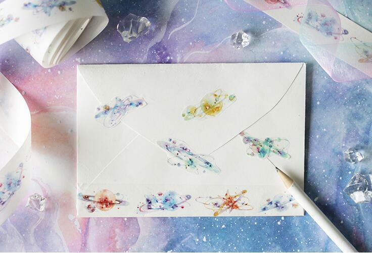 Special ink Adhesive Tape Planet Galaxy Paper Tape Scrapbooking Stickers 25mm