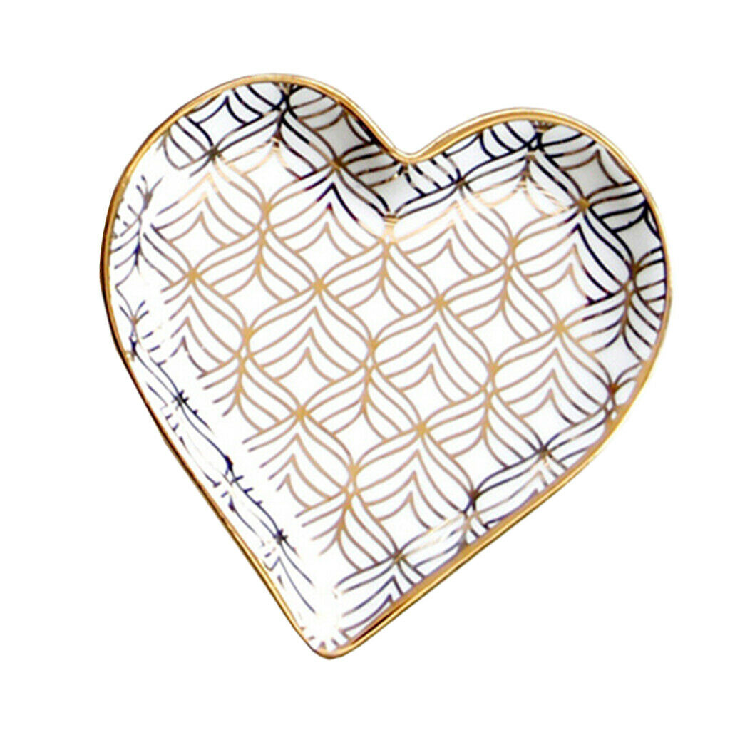 2X Ceramic Dish Plate Moasic Pattern Dish w/ Golden Trim for Rings Style-04